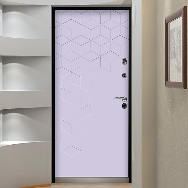 Белая входная дверь в квартиру с фрезеровкой «соты» | Модель «Теруэль» - Стальная линия