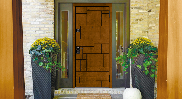 Современная входная дверь в дом с отделкой из дерева | Модель «Авентура» — Стальная линия