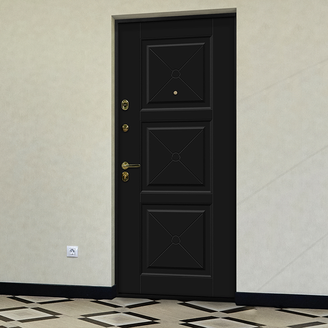 Черная классическая входная дверь в квартиру | Модель «Тулон» - Стальная линия