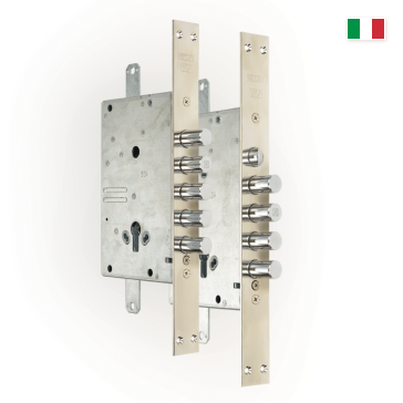 Замок врезной для входной двери Mottura с роторным механизмом и корпусом из оцинкованной стали.