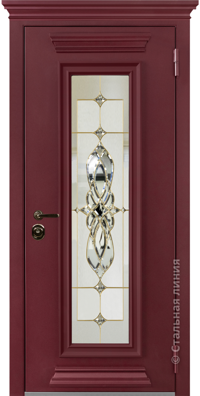 Синяя входная дверь с витражом