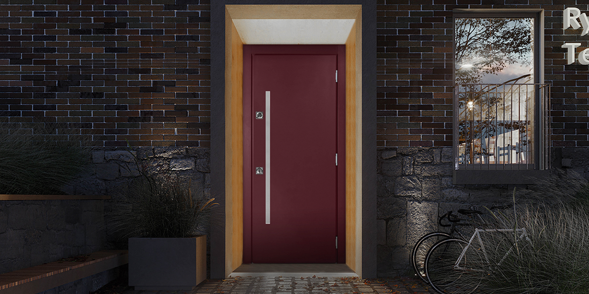 Входная дверь с рейлингом в дом