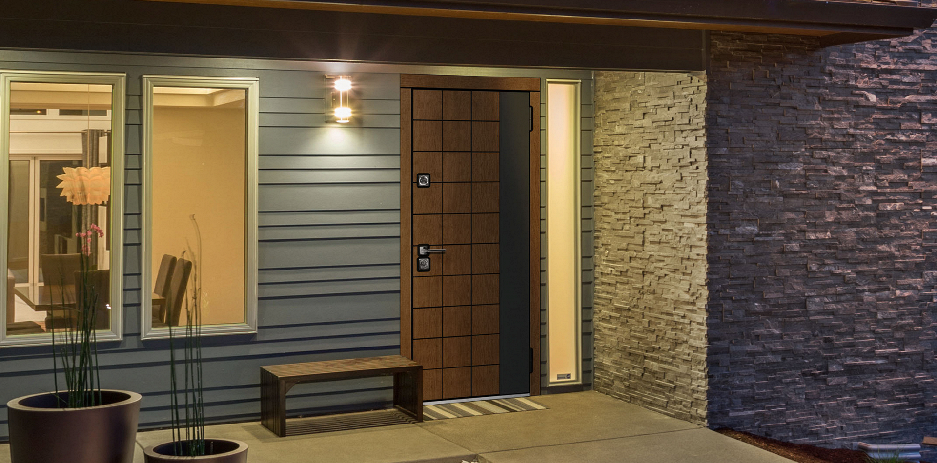 Модель «Канзас» — входная дверь с отделкой из дерева Concord Panel&nbsp;